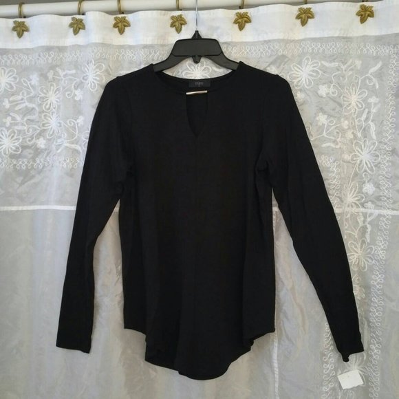 Studio Tops - NEW Black Long-Sleeve Softly-Draped Knit Top, Keyhole Neck, Small